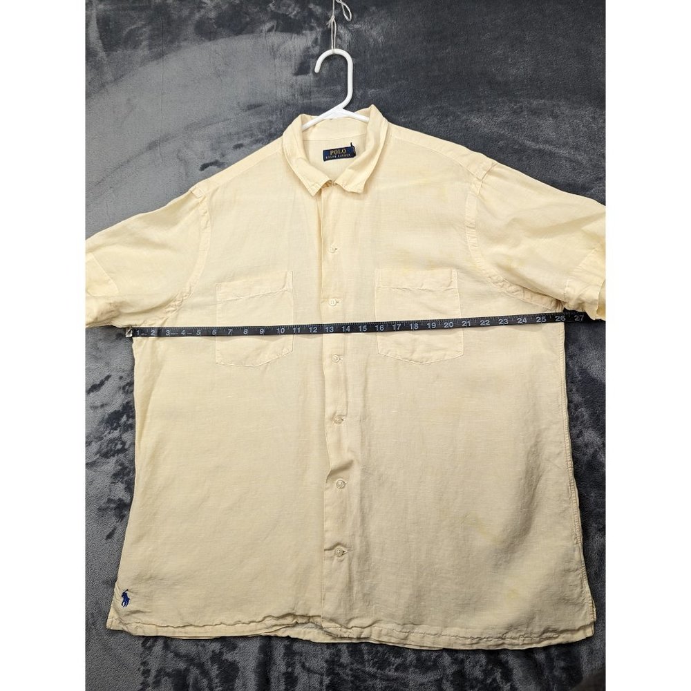 Polo Ralph Lauren Shirt Mens XL Silk Linen Blend Short Sleeve Button Up Yellow - Picture 13 of 16
